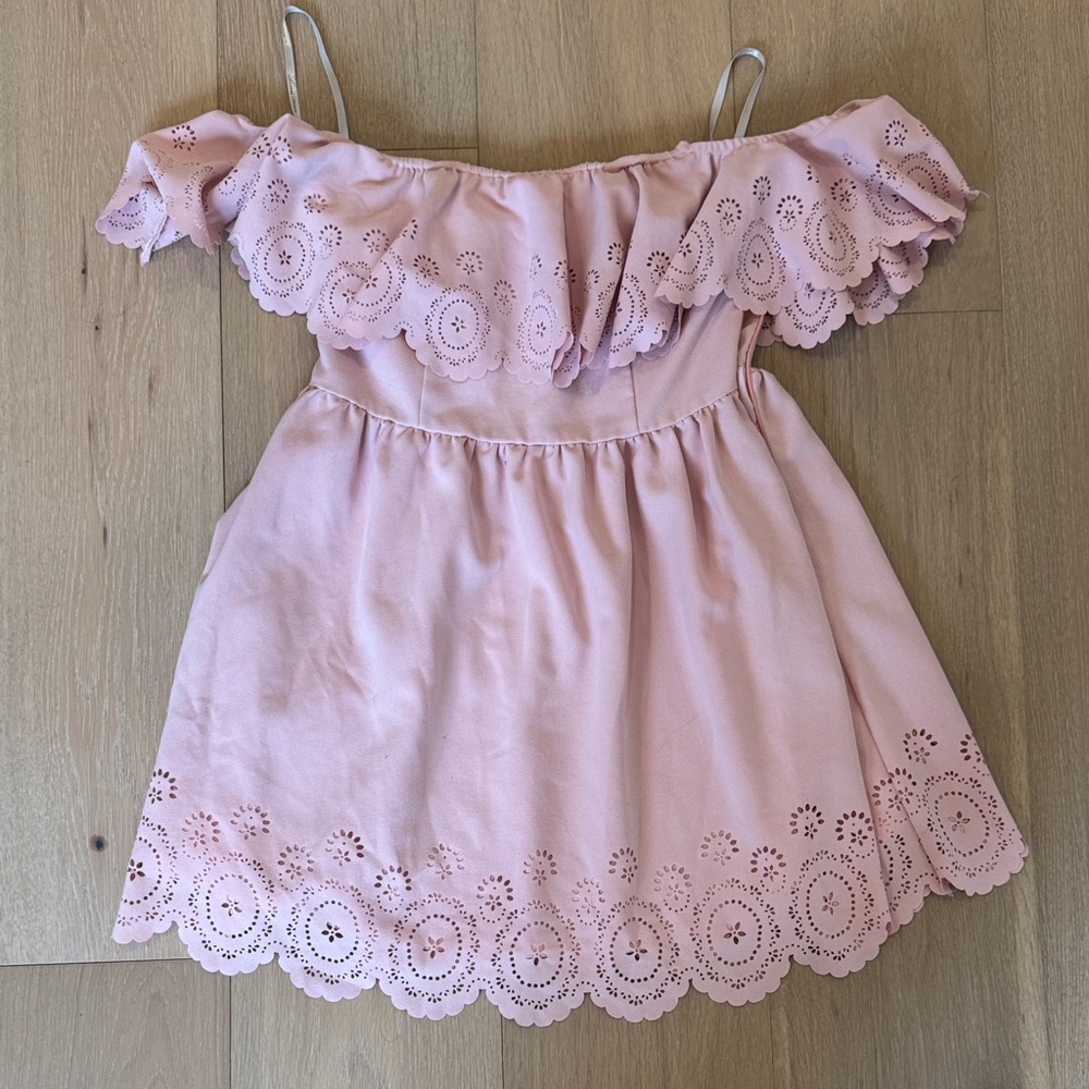 Lovers + Friends Pink Eyelet Ruffle Mini Dress
